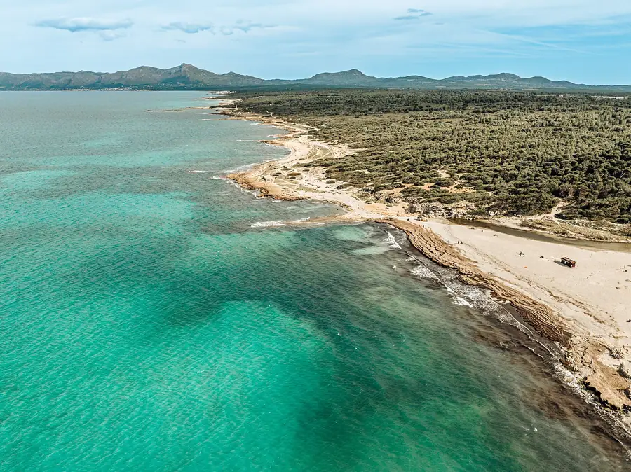 Vue aérienne du littoral turquoise de Can Picafort